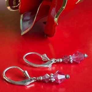 Elegant Silver and Pink Crystal Earrings